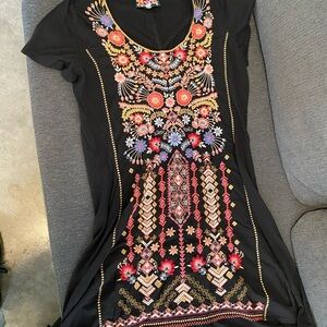 Johnny Was Black Dress with Colorful Embroidery